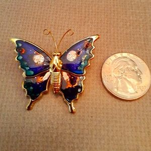 New Colorful Enamel Glitter Butterfly Brooch Pin Dark Blue Green Silver